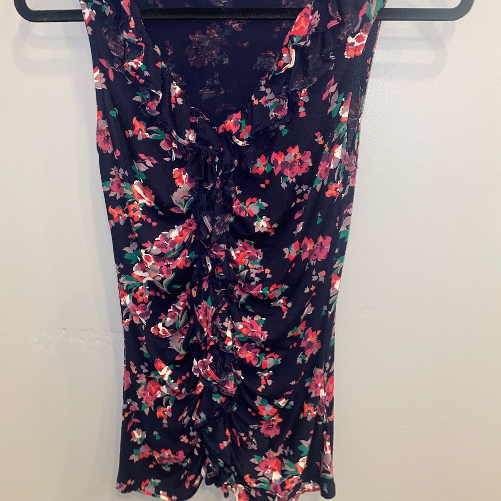 Express Mid-Plunge Ruffle Floral Blouse